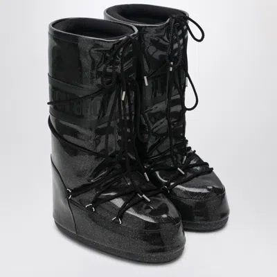 Moon Boot Black Icon Glitter Boots In Black