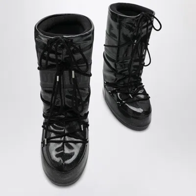 Moon Boot Black Icon Glitter Boots In Black
