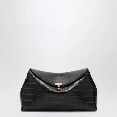 Totême Brown T-lock Clutch In Crocodile-embossed Leather In Brown