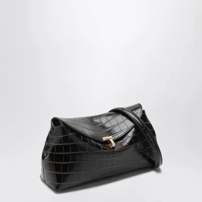 Totême Brown T-lock Clutch In Crocodile-embossed Leather In Brown