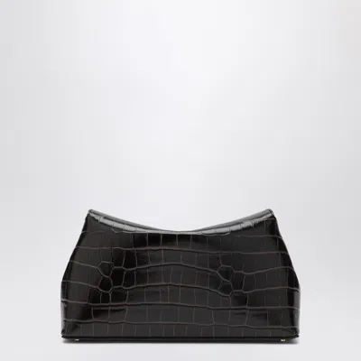 Totême Brown T-lock Clutch In Crocodile-embossed Leather In Brown