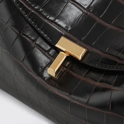 Totême Brown T-lock Clutch In Crocodile-embossed Leather In Brown