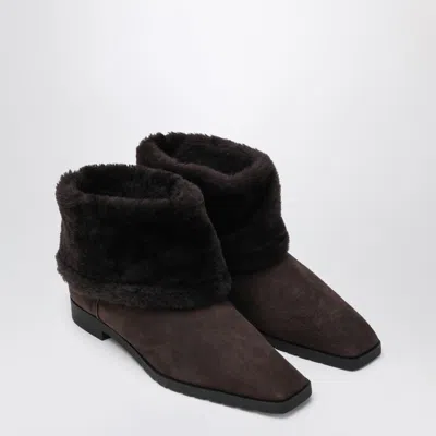 Totême Toteme Shearling-trimmed Suede Ankle Boots In Green