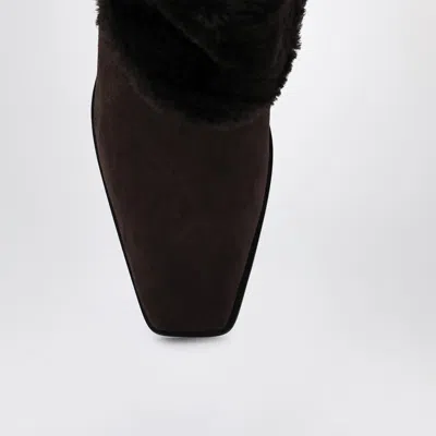 Totême Toteme Shearling-trimmed Suede Ankle Boots In Green