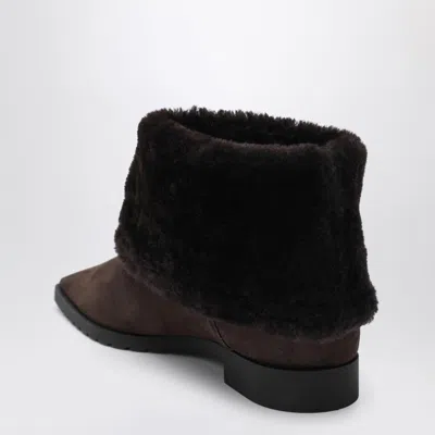Totême Toteme Shearling-trimmed Suede Ankle Boots In Green