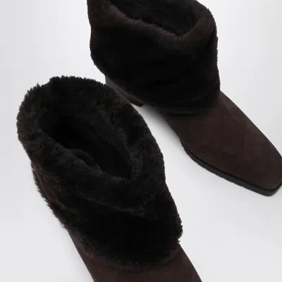 Totême Toteme Shearling-trimmed Suede Ankle Boots In Green