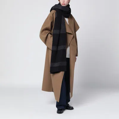 Totême Black Twill Scarf With Monogram In Black