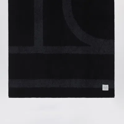Totême Black Twill Scarf With Monogram In Black