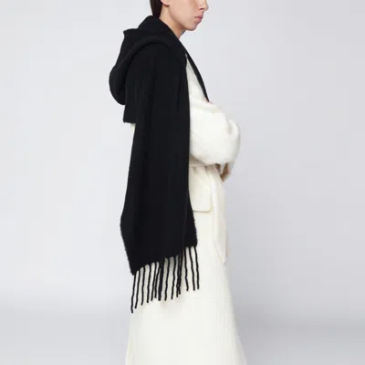 Destin Black Wool Hooded Cape In Black