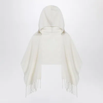 Destin White Wool Hooded Cape In White