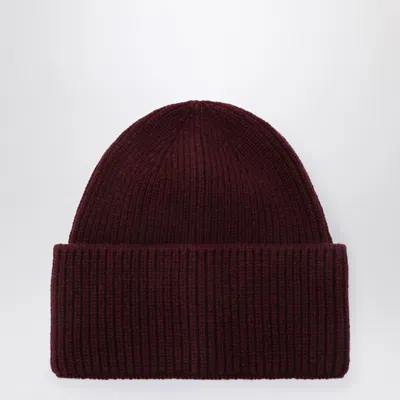 Destin Dark Burgundy Wool And Cashmere Beanie In Red