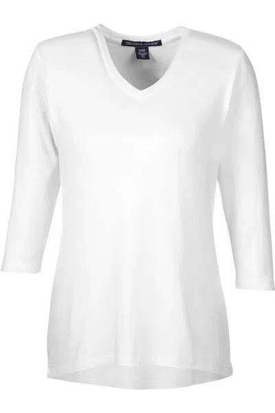 Devon & Jones Women's Perfect Fit Bracelet-length V-neck Top In White