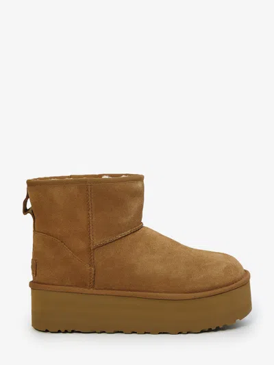 Ugg Classic Mini Platform Ankle Boots With Oversized Platform In Brown Suede For Women In Brown