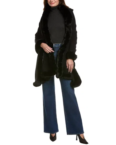 La Fiorentina Fringe Wool Wrap In Black