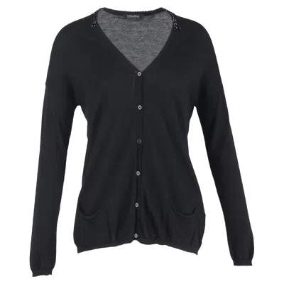 Max Mara 's  Embellished Buttoned Cardigan In Black Wool In Black