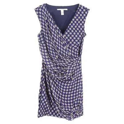 Diane Von Furstenberg Star Print Ruched Francia Dress In Navy Blue Silk In Animal Print