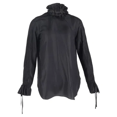 Dries Van Noten Mock Neck Blouse In Black Cotton In Multi