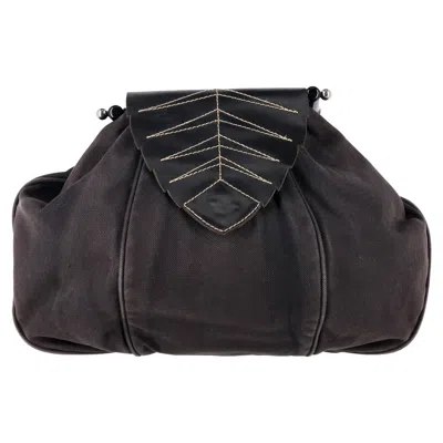 Max & Co . Leaf Flap Top Handle Bag In Black Canvas In Brown