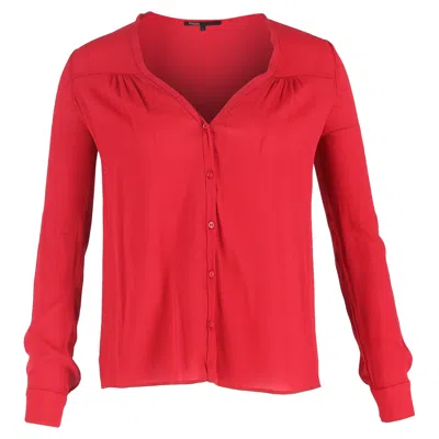 Maje Buttoned Long Sleeve Blouse In Red Viscose In Red