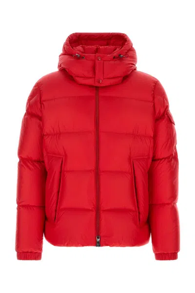 Moncler Nylon Couyere Down Jacket Featuring Hood In Red
