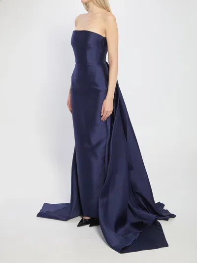 Solace London Imani Strapless Pleated Twill Gown In Blue