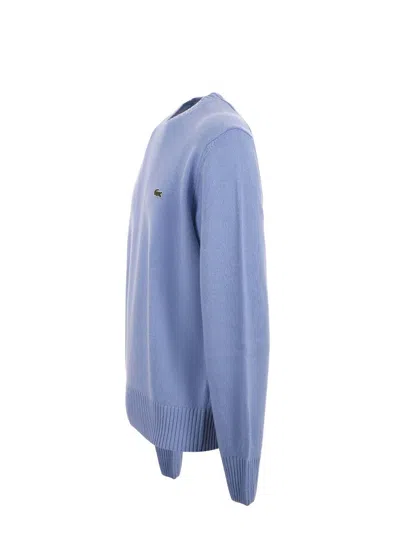 Lacoste Pastel Blue Carded Wool Sweater In Blue