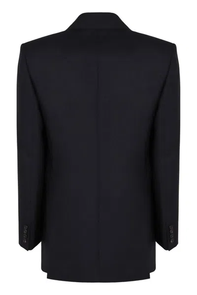 Saint Laurent Double-breasted Jacket In Wool In Blue