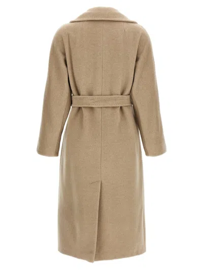 Weekend Max Mara Long Coat With Belted Waist And Pockets In Brown