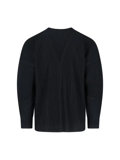 Issey Miyake Ribbed Texture V-neck Sweater With Long Sleeves In Black