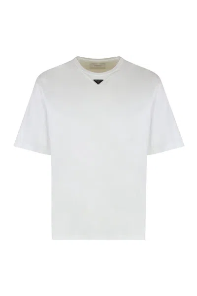 Prada T-shirt With Triangular Plaque In White