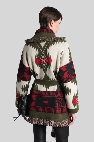 Alanui Waist Belt Fringe Geometric Pattern Long Sleeves Cardigan In Black