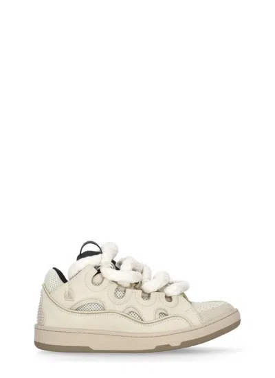 Lanvin Beige Curb Leather With Snake Laces Sneakers In Neutral