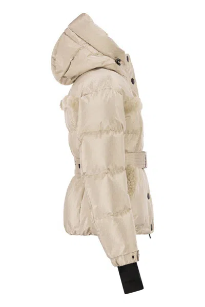 Moncler Grenoble Mondim Metallic Ski Jacket With Shearling Hood In Neutral