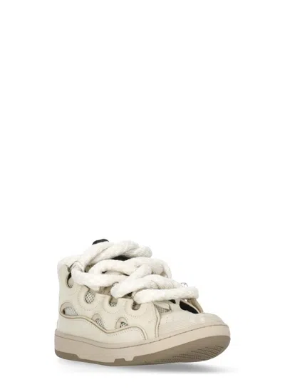 Lanvin Beige Curb Leather With Snake Laces Sneakers In Neutral