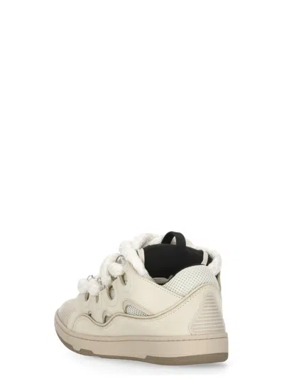 Lanvin Beige Curb Leather With Snake Laces Sneakers In Neutral