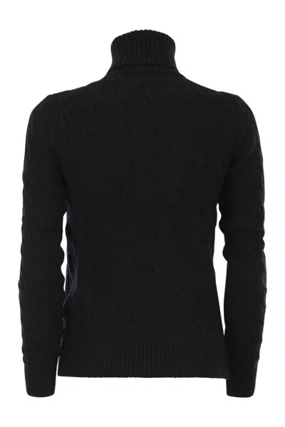 Polo Ralph Lauren Wool And Cashmere Cable-knit Turtleneck Sweater In Black