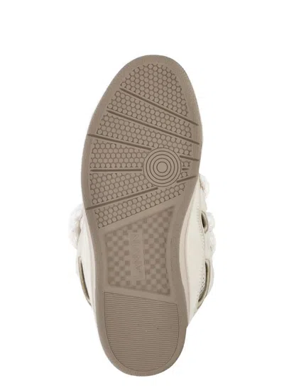 Lanvin Beige Curb Leather With Snake Laces Sneakers In Neutral