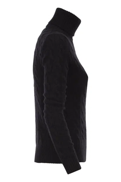Polo Ralph Lauren Wool And Cashmere Cable-knit Turtleneck Sweater In Black