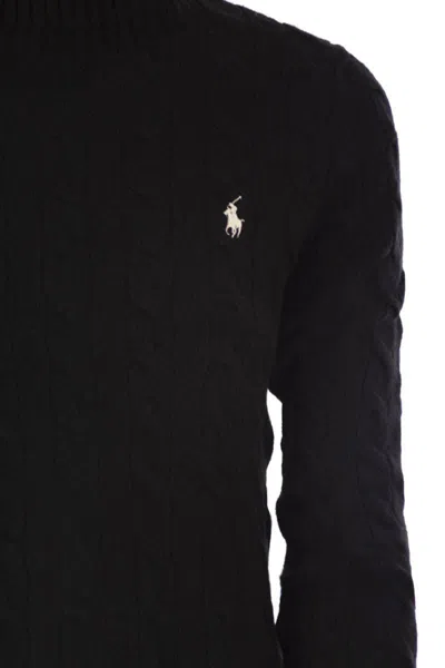 Polo Ralph Lauren Wool And Cashmere Cable-knit Turtleneck Sweater In Black