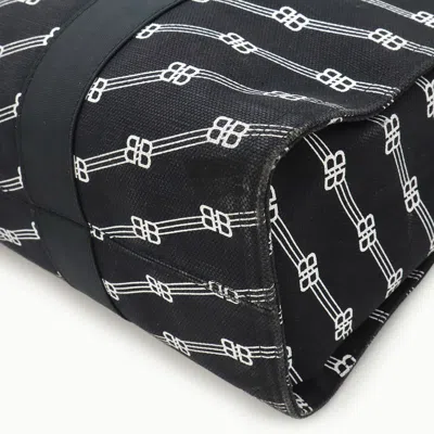 Pre-owned Balenciaga Black White Canvas Shoulder Bag Tote Bag () In Multi