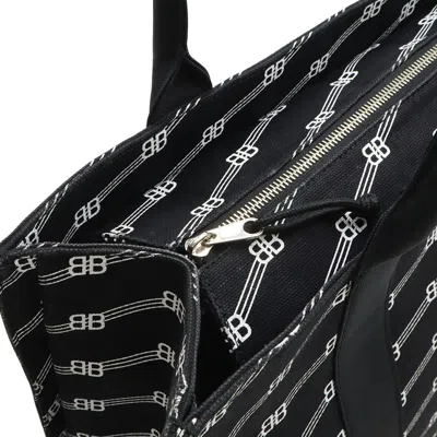 Pre-owned Balenciaga Black White Canvas Shoulder Bag Tote Bag () In Multi