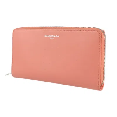 Pre-owned Balenciaga Pink Salmon Pink Leather Long Wallet (bi-fold) ()