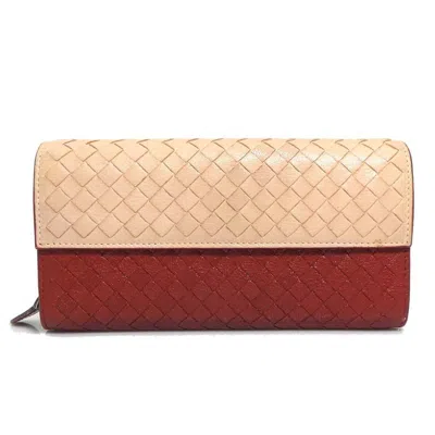 Pre-owned Bottega Veneta Beige Brown Leather Long Wallet (bi-fold) () In Multi
