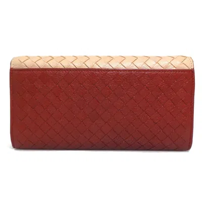 Pre-owned Bottega Veneta Beige Brown Leather Long Wallet (bi-fold) () In Multi
