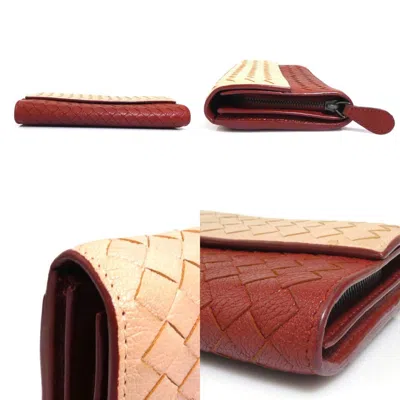 Pre-owned Bottega Veneta Beige Brown Leather Long Wallet (bi-fold) () In Multi