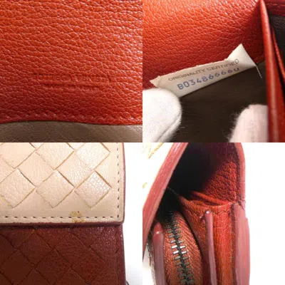 Pre-owned Bottega Veneta Beige Brown Leather Long Wallet (bi-fold) () In Multi