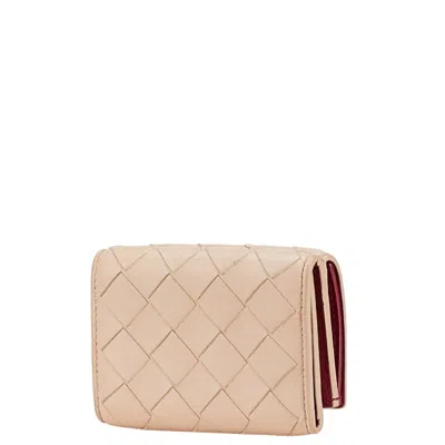 Pre-owned Bottega Veneta Beige Pink Leather Wallet (tri-fold) () In Multi