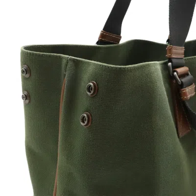 Pre-owned Bottega Veneta Green Khaki Canvas Leather Shoulder Bag Tote Bag () In Multi