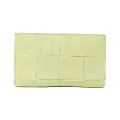 Pre-owned Bottega Veneta Green Light Green Yellow Leather Long Wallet (bi-fold) ()