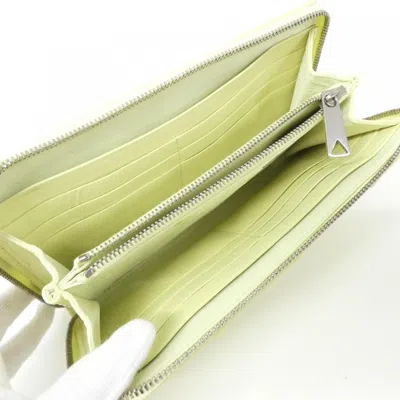 Pre-owned Bottega Veneta Green Light Green Yellow Leather Long Wallet (bi-fold) ()